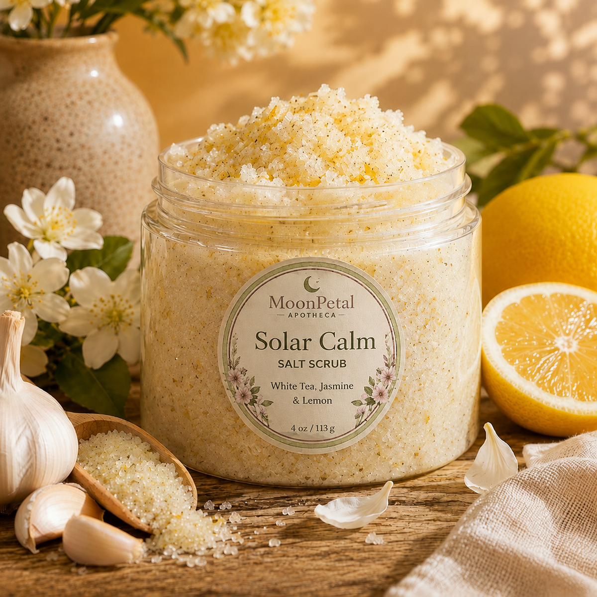 Solar Calm Salt Scrub (White Tea, Jasmine, & Lemon)