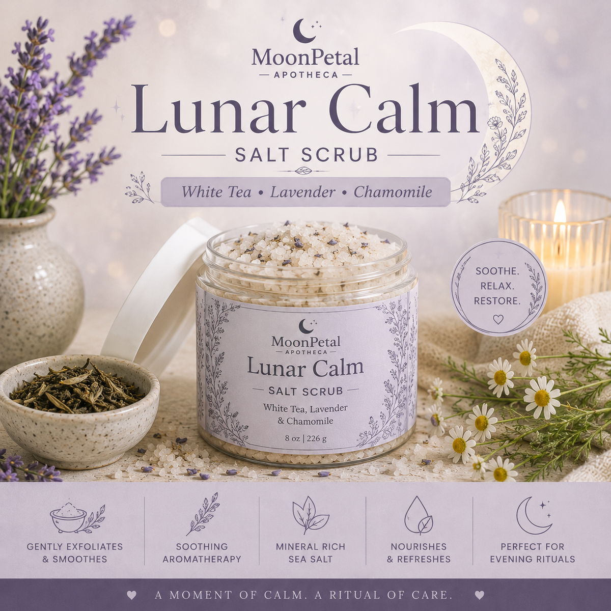 Lunar Calm Salt Scrub (White Tea, Lavender, & Chamomile)