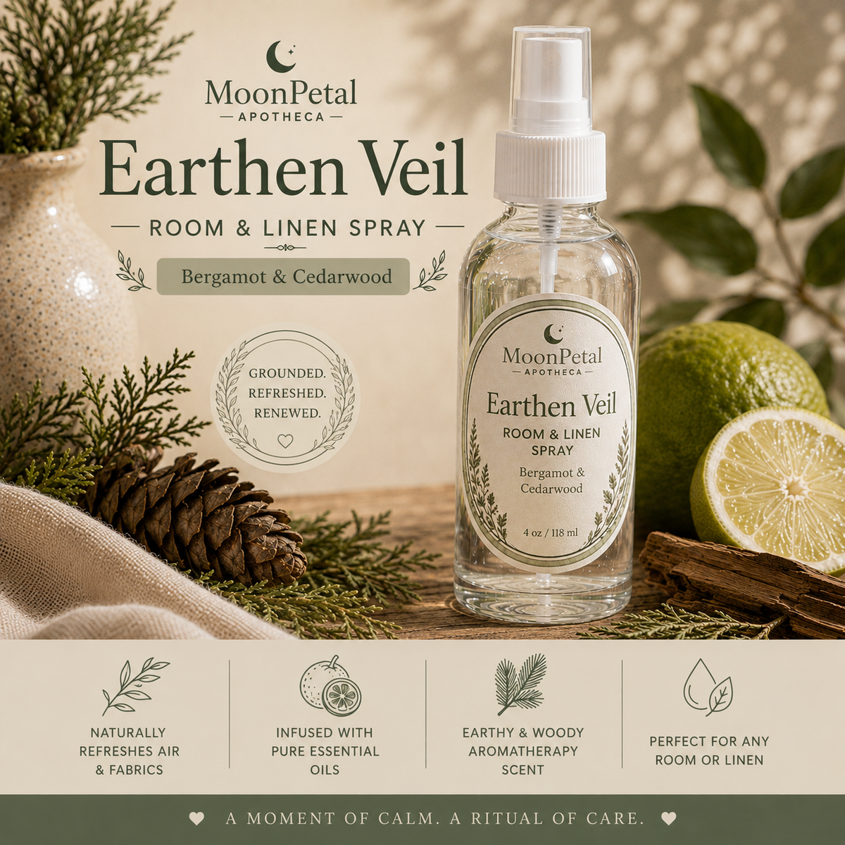 Earthen Veil Room Spray (Bergamot & Cedarwood)